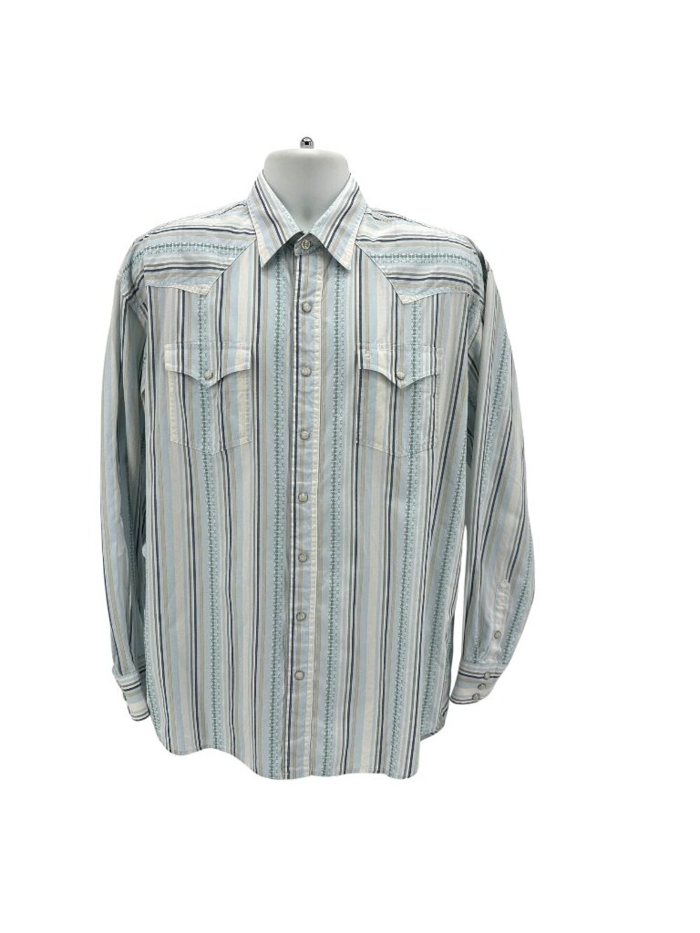 Stetson Mens XL Shirt Western Pearl Snap Button Striped Long Sleeve Blue White